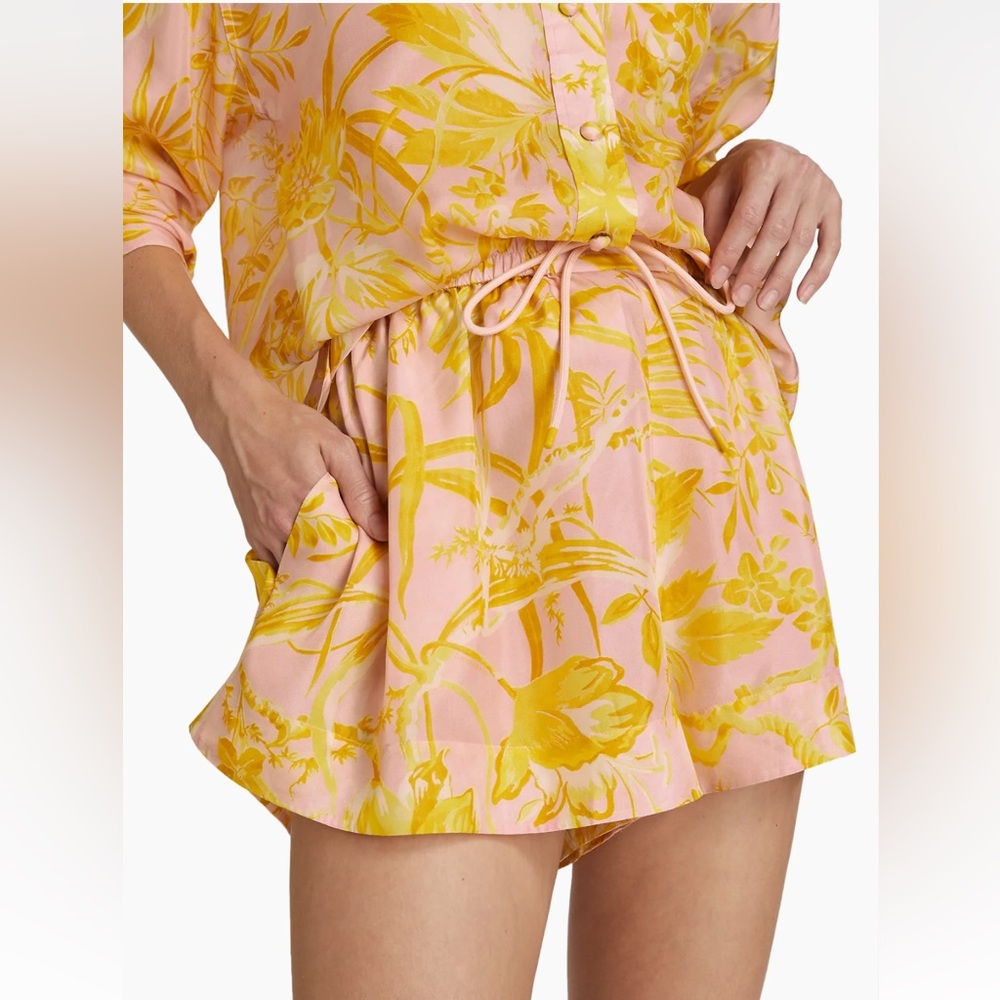 NWT Zimmermann Golden Relaxed Silk Shorts Pink Gold Floral Size 0 AU 4 US